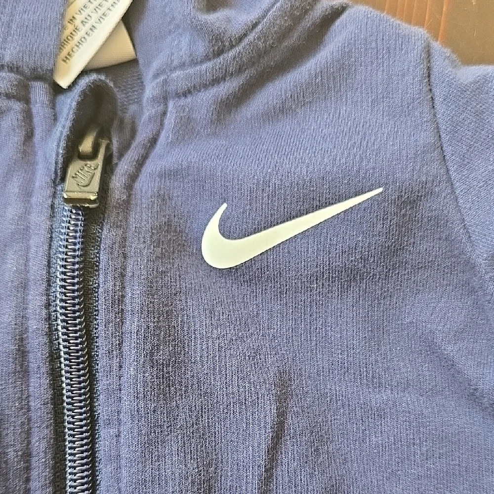 Nike Baby Boys Navy Blue Hooded Full Zip Romper One Piece Size 6M